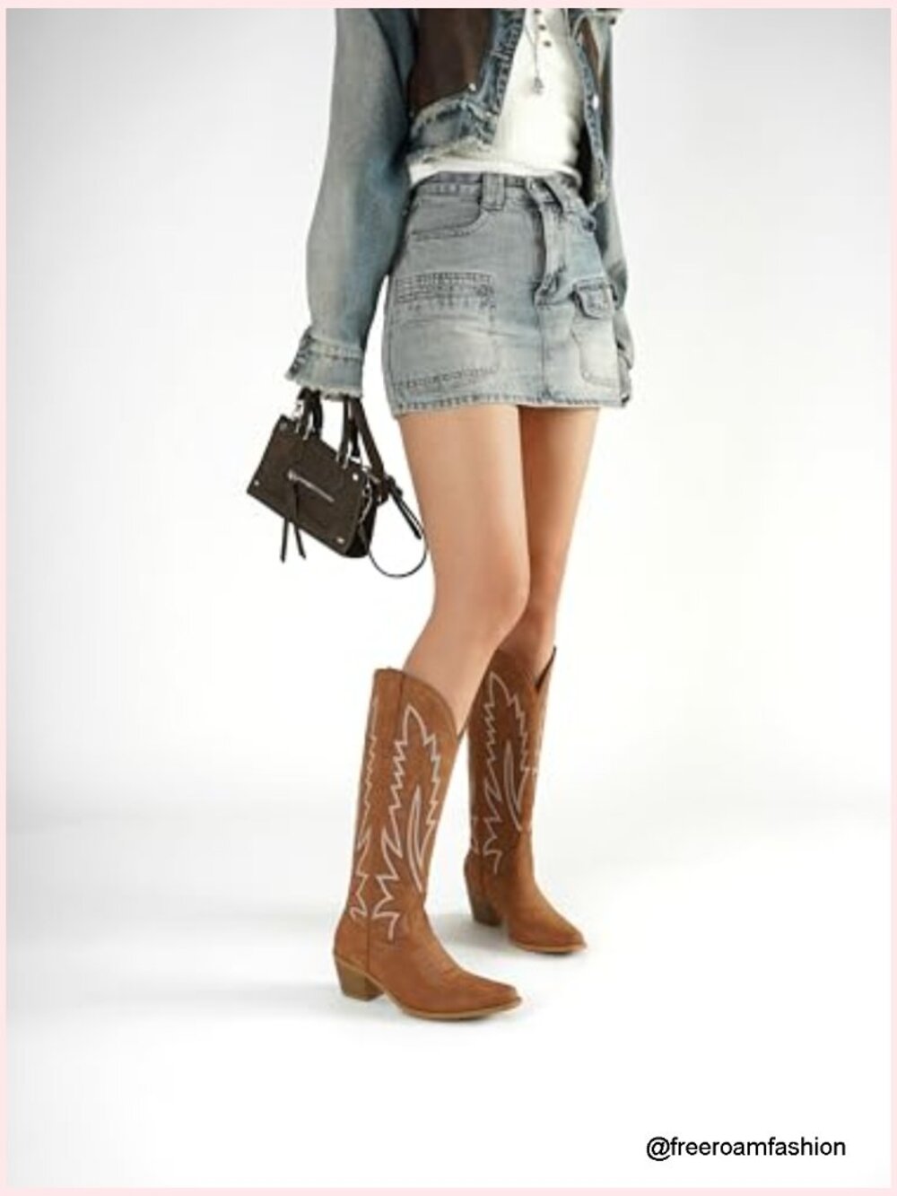 Cowboy Boots Women Cowgirl Western Pointed Toe Chunky Heel Embroidered Knee - Picture 2 of 7